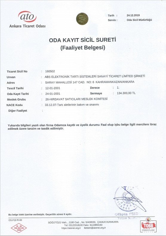 Electronic truck scale certificate