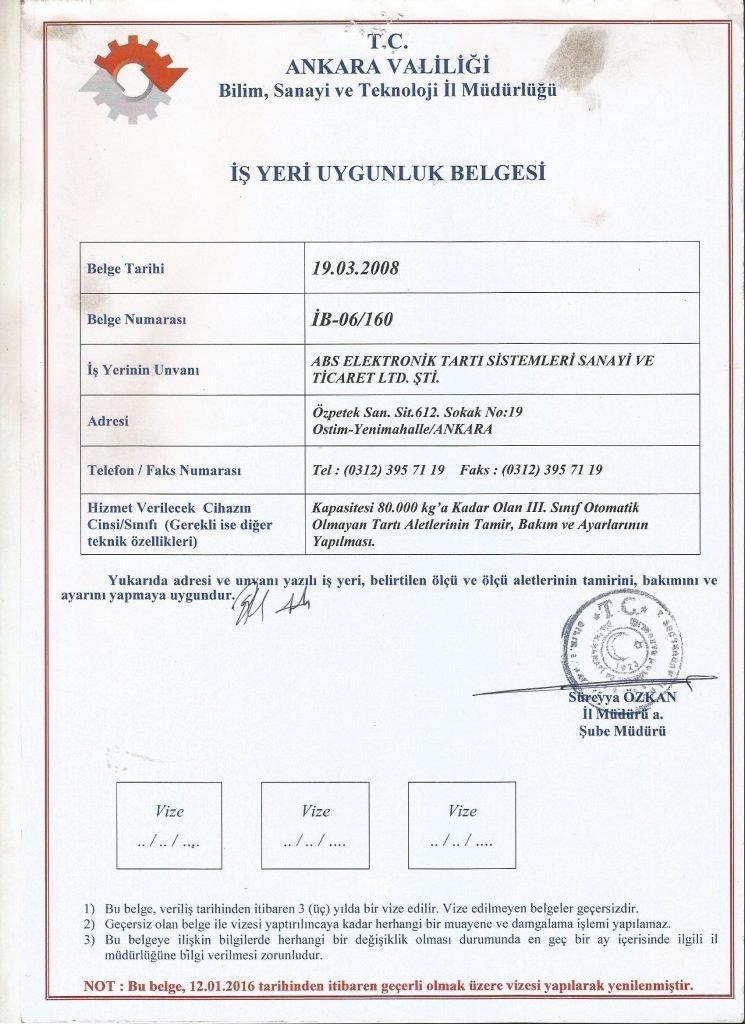 Electronic truck scale certificate